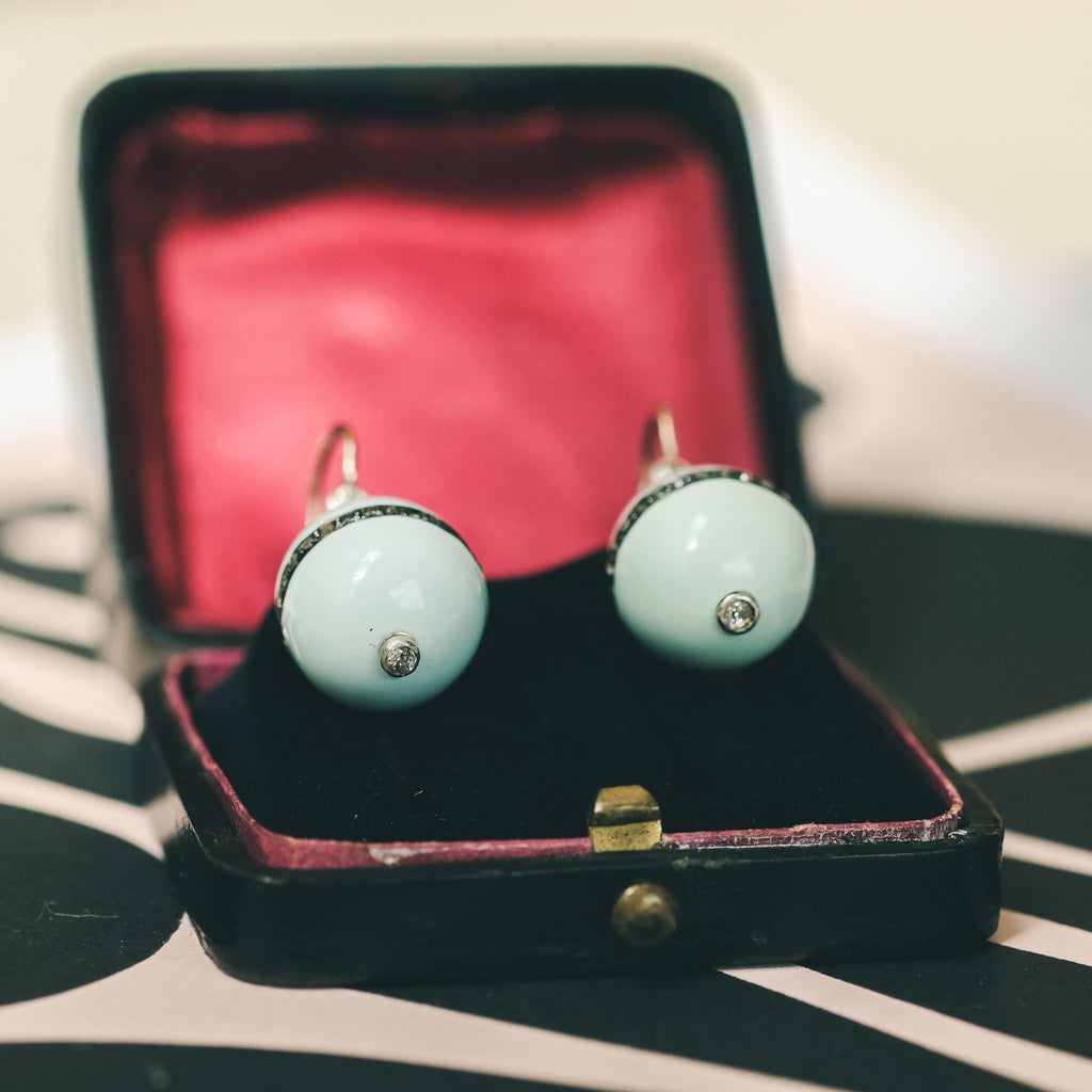 1990s Duck Egg Blue Orb Earrings - Lost Owl Jewelry