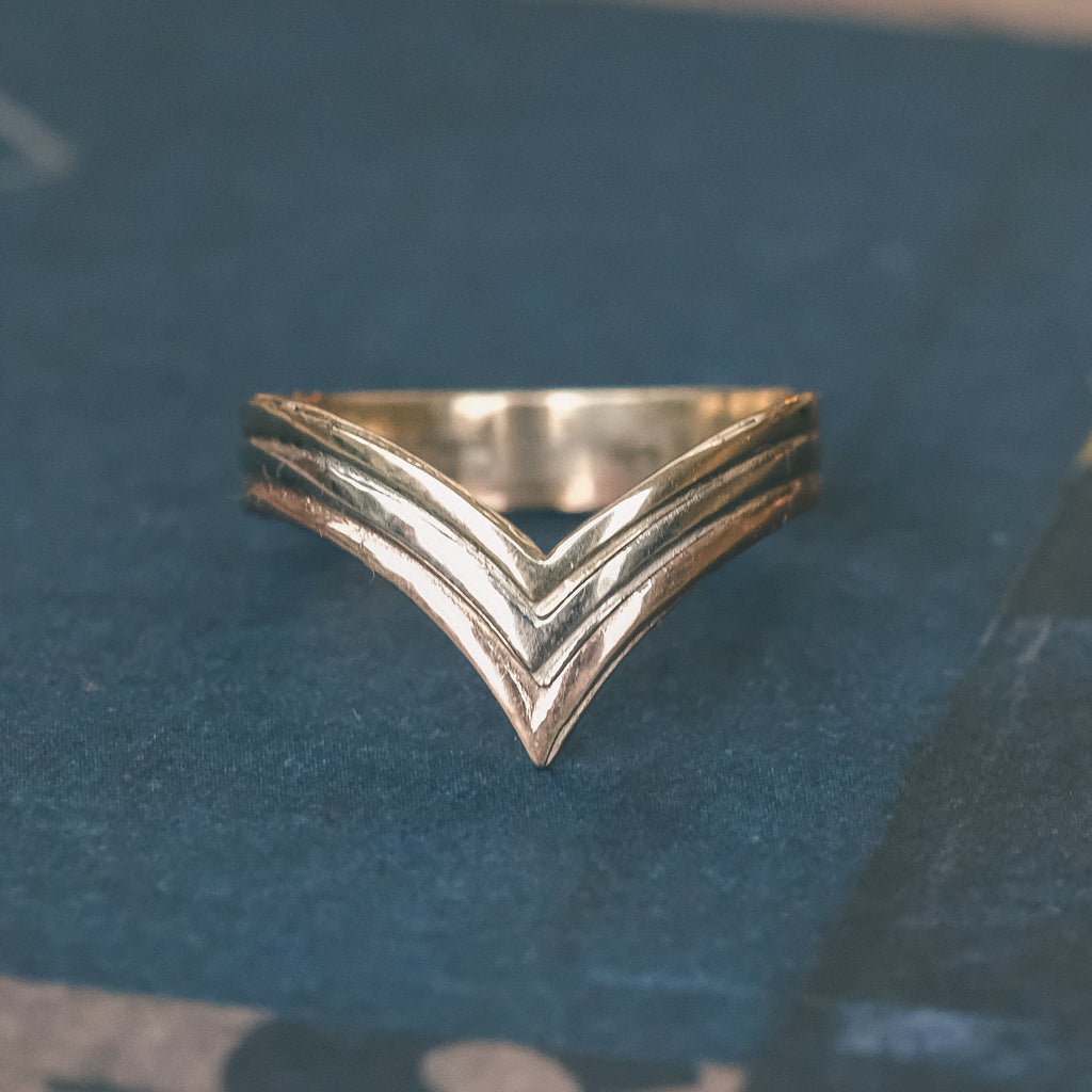 1991 Three-Tone Gold Wishbone Ring - Lost Owl Jewelry