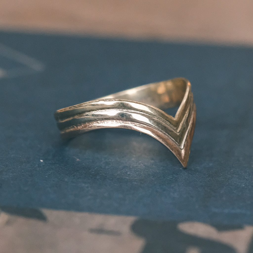1991 Three-Tone Gold Wishbone Ring - Lost Owl Jewelry