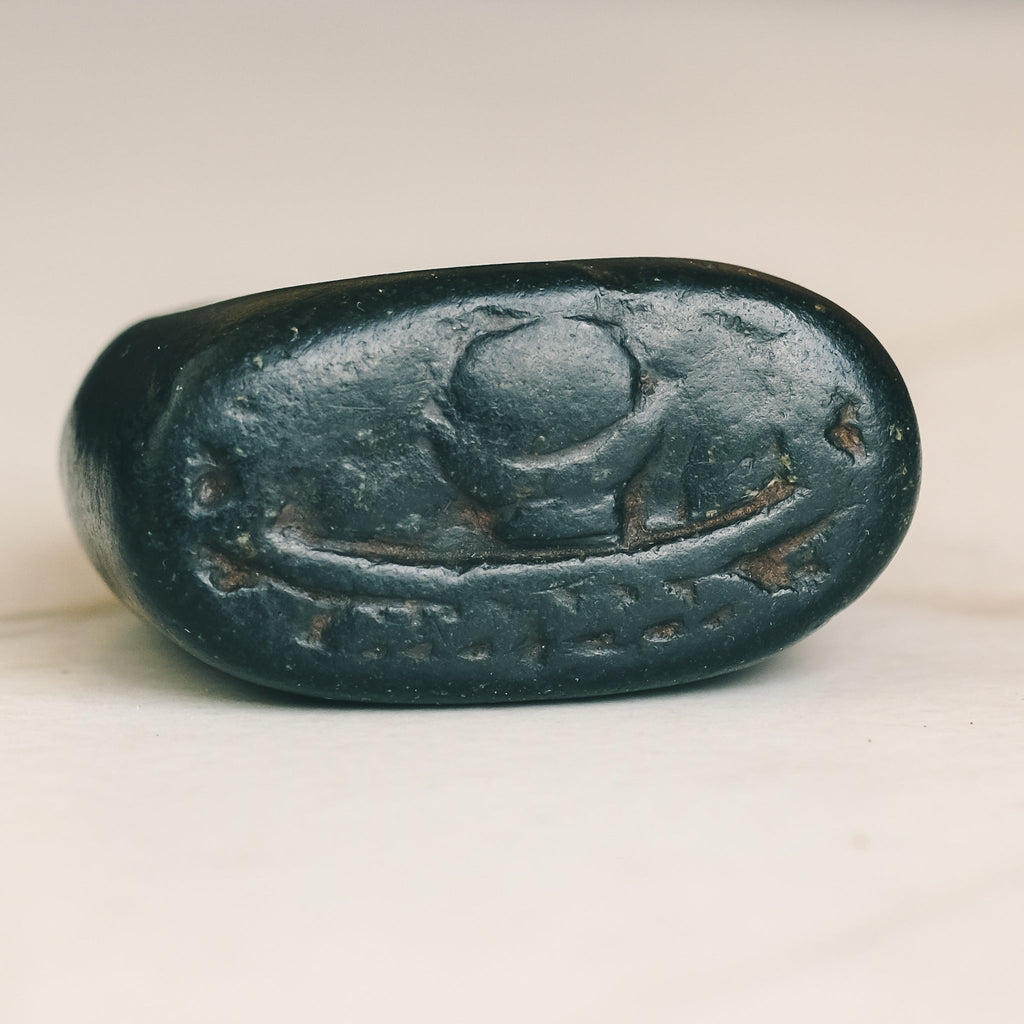 Ancient Egyptian "Solar Barque" Steatite Ring - Lost Owl Jewelry