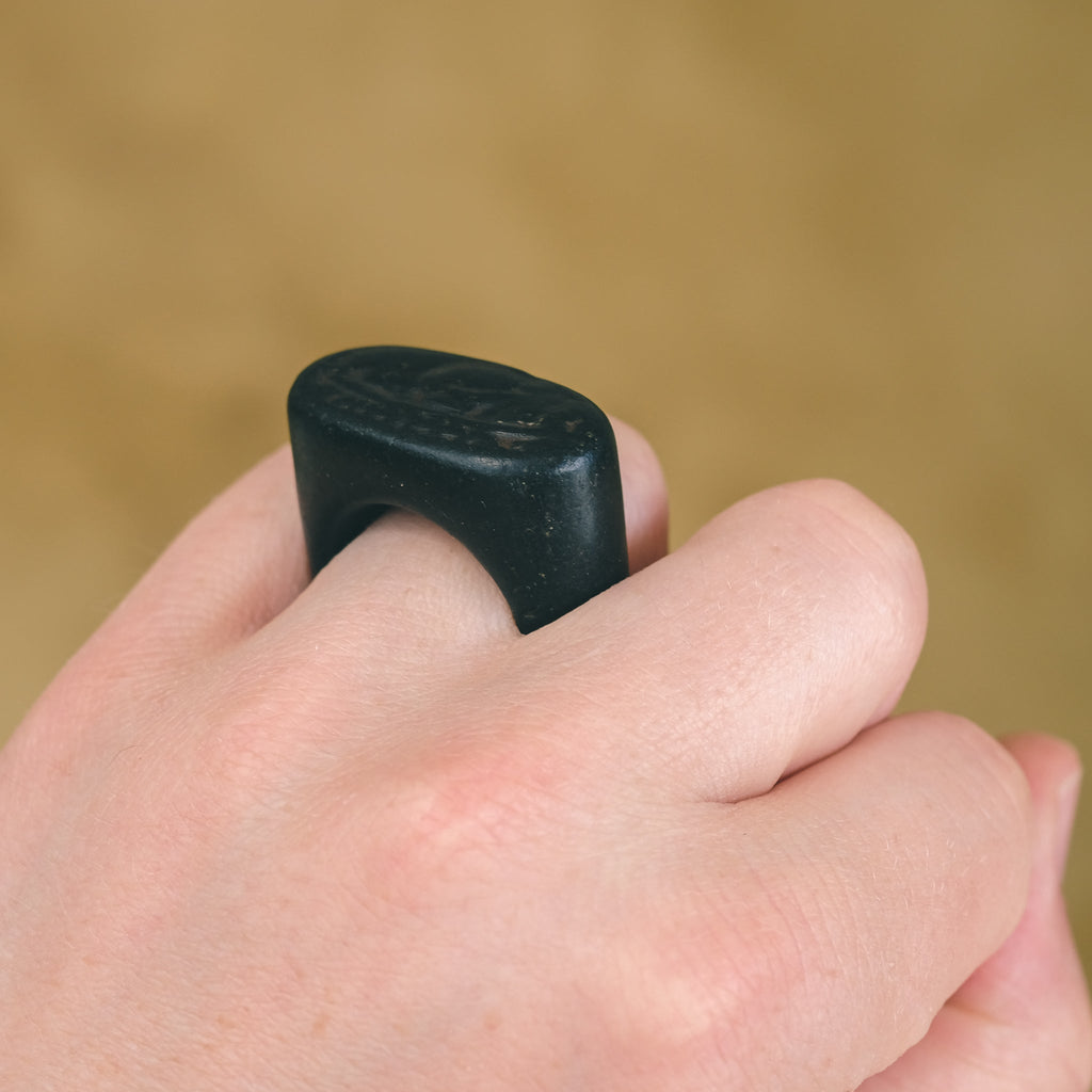 Ancient Egyptian "Solar Barque" Steatite Ring - Lost Owl Jewelry