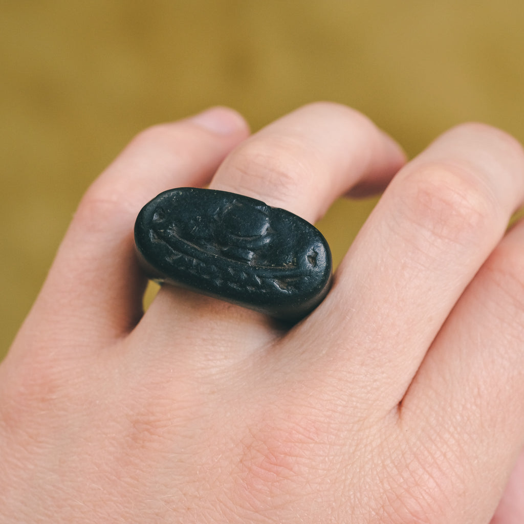 Ancient Egyptian "Solar Barque" Steatite Ring - Lost Owl Jewelry