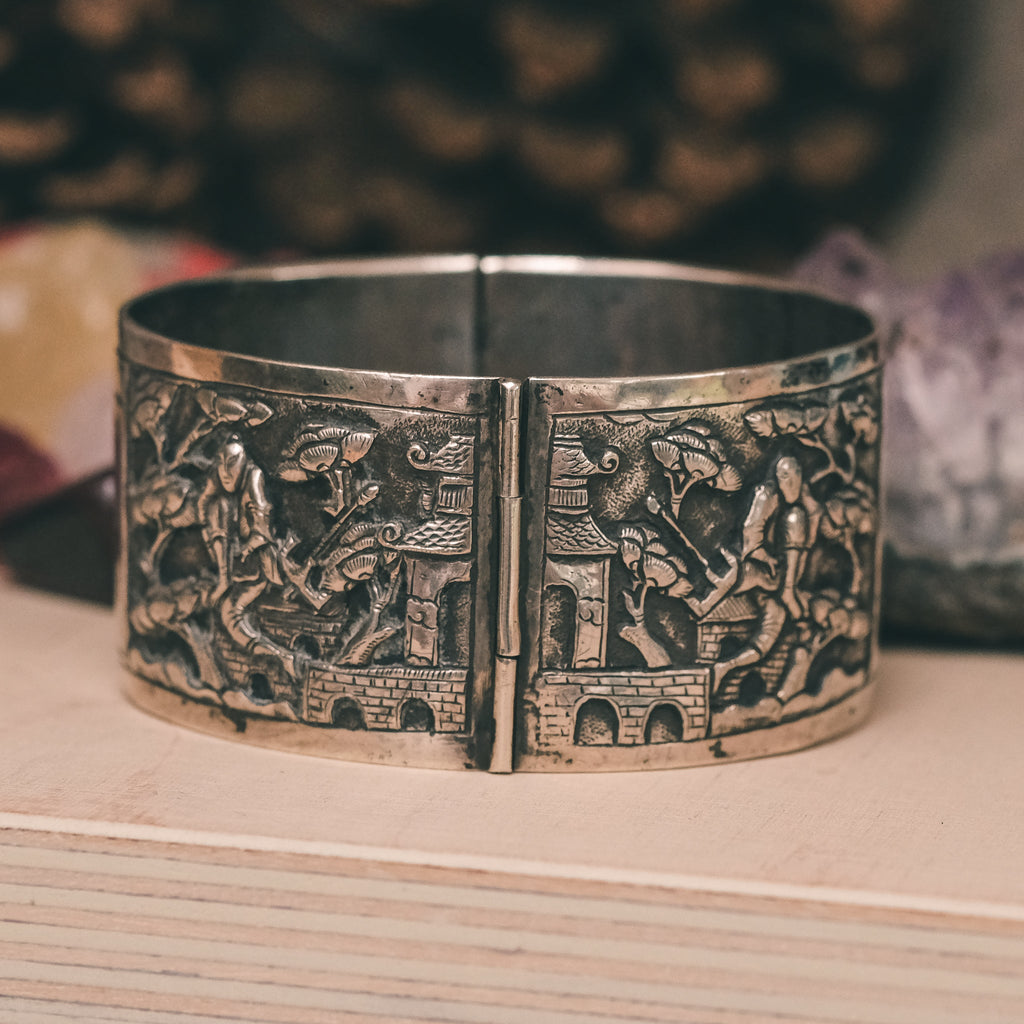 Antique Chinese Story Bangle - Lost Owl Jewelry