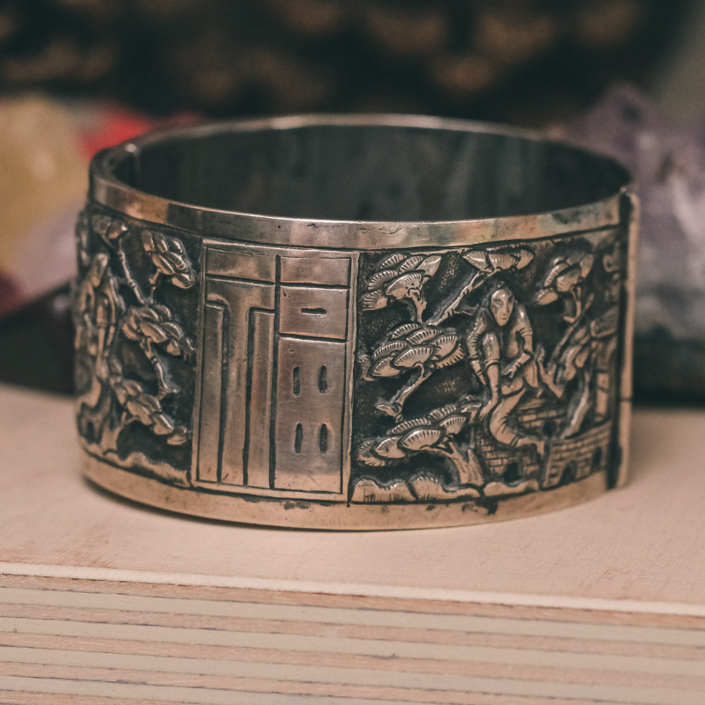Antique Chinese Story Bangle - Lost Owl Jewelry