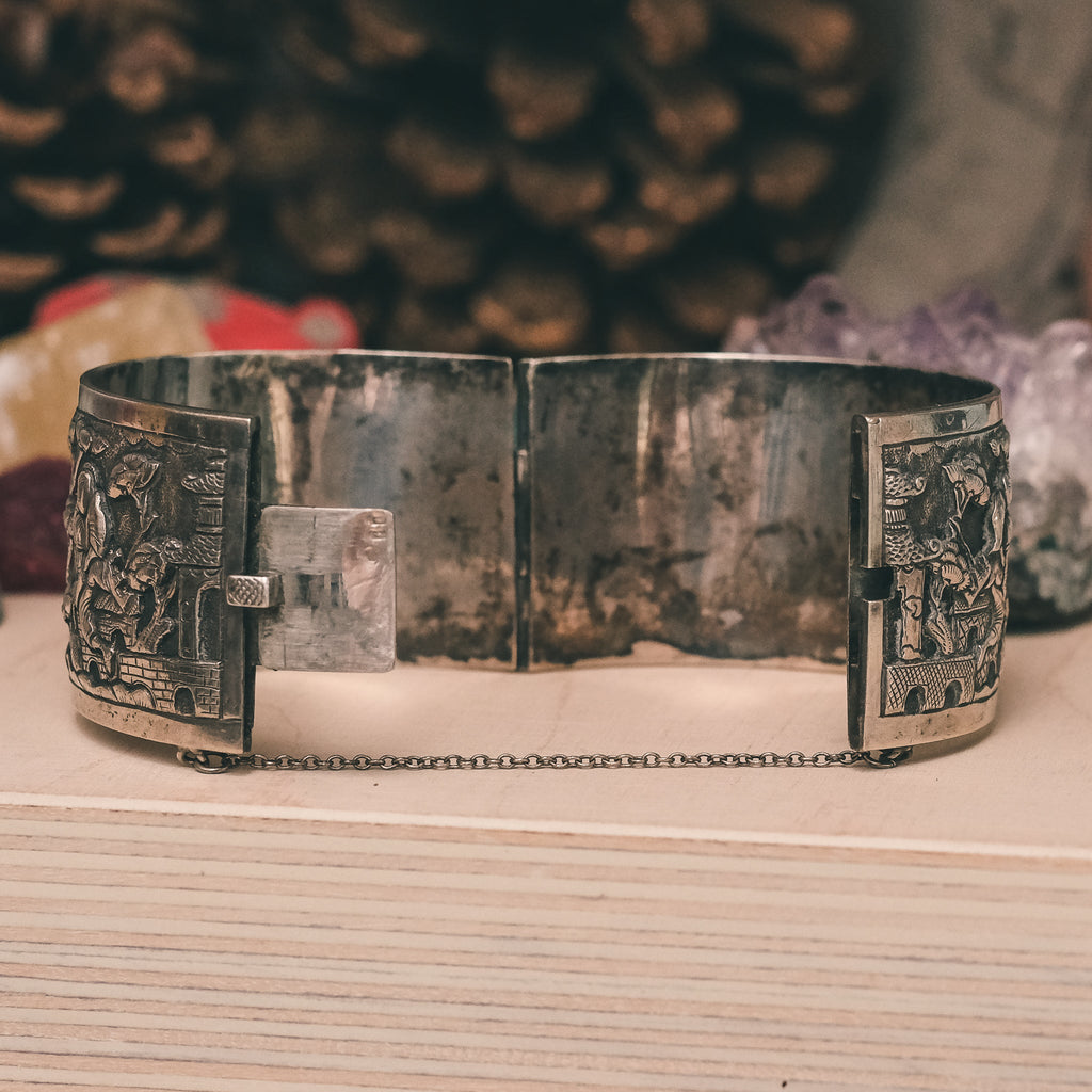 Antique Chinese Story Bangle - Lost Owl Jewelry