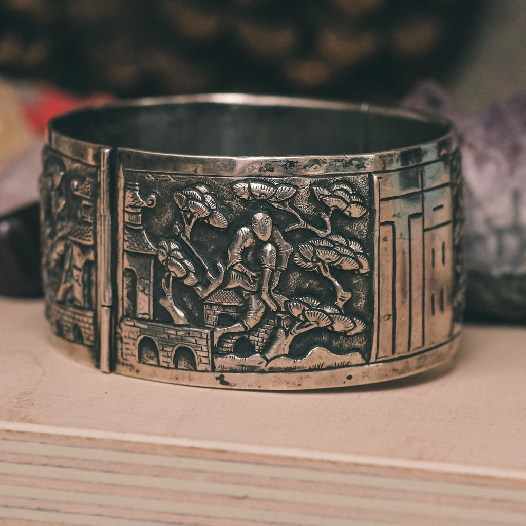 Antique Chinese Story Bangle - Lost Owl Jewelry