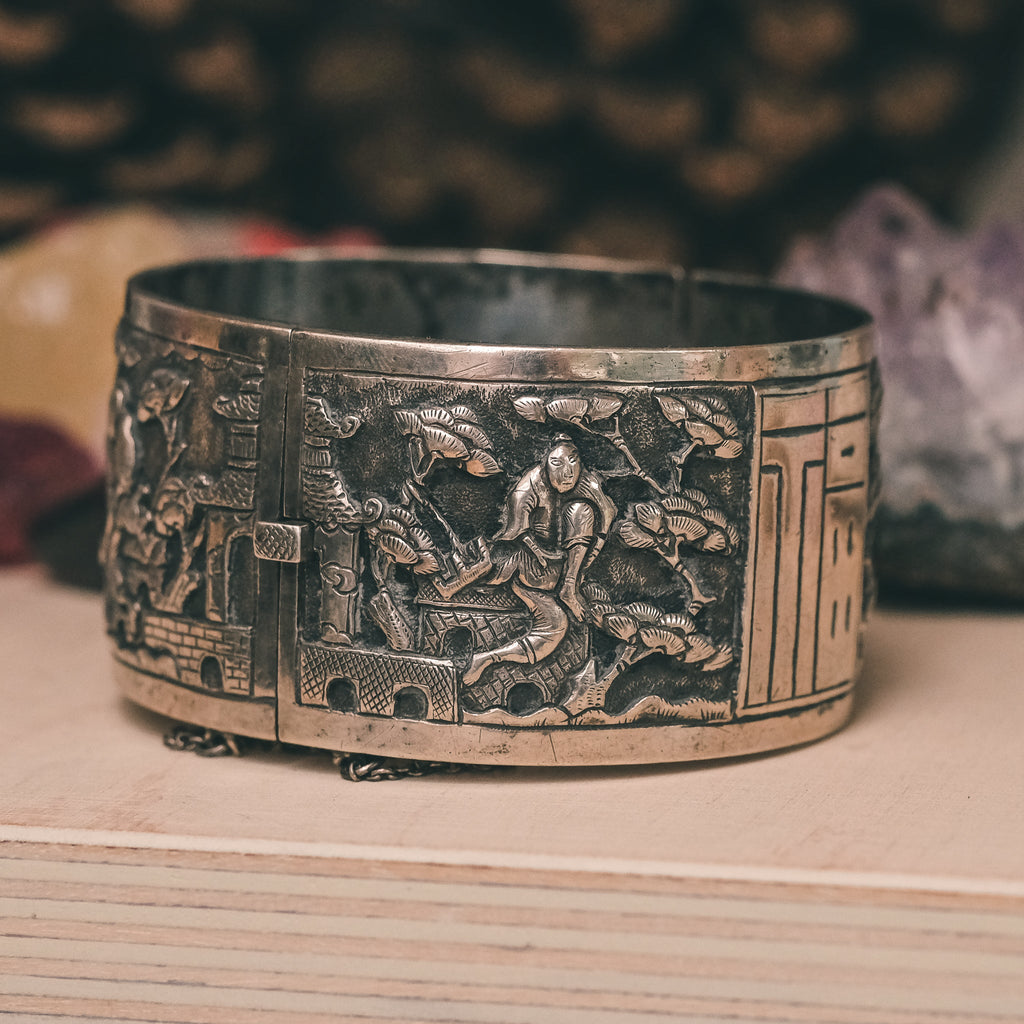 Antique Chinese Story Bangle - Lost Owl Jewelry
