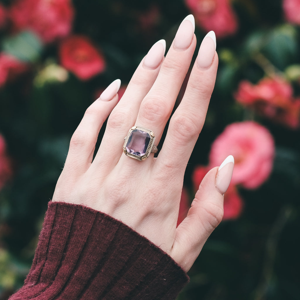 Art Deco Amethyst Filigree Ring - Lost Owl Jewelry