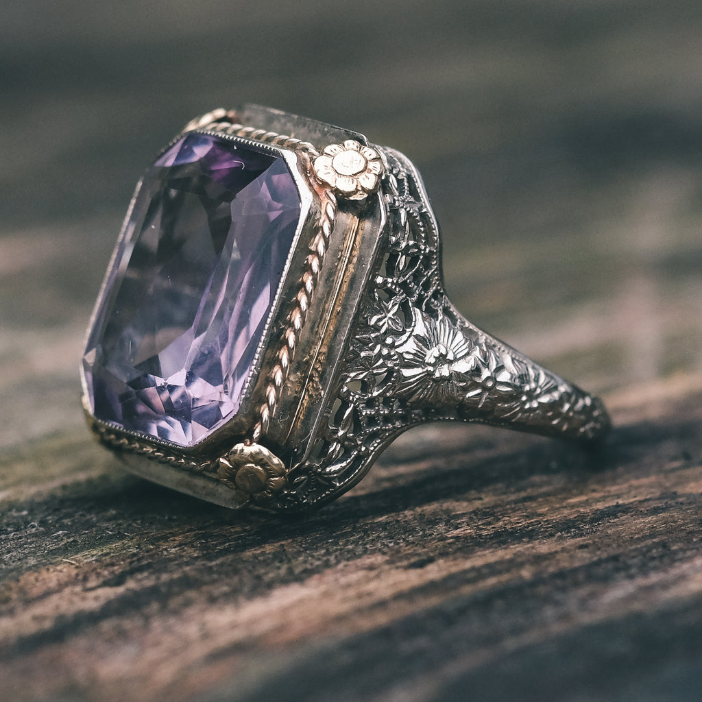 Art Deco Amethyst Filigree Ring - Lost Owl Jewelry