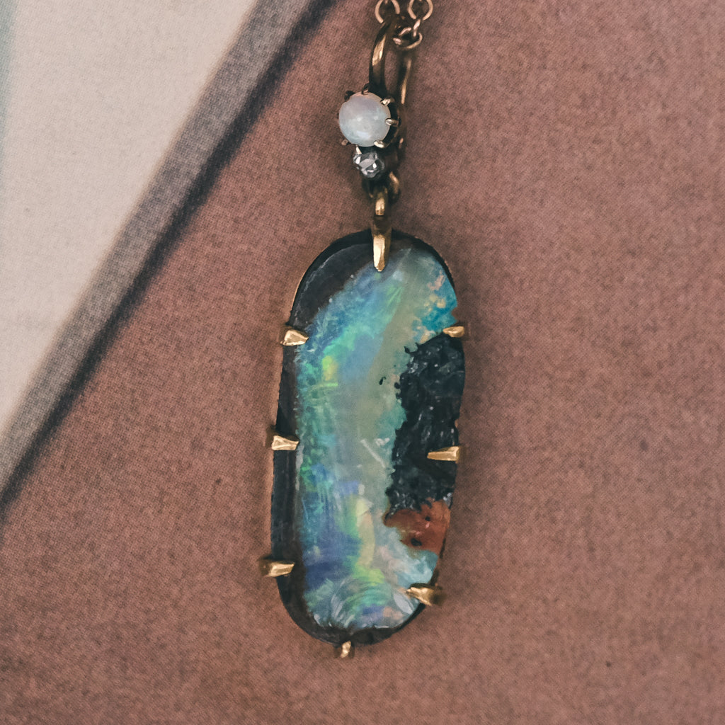 Art Deco Boulder Opal Pendant - Lost Owl Jewelry