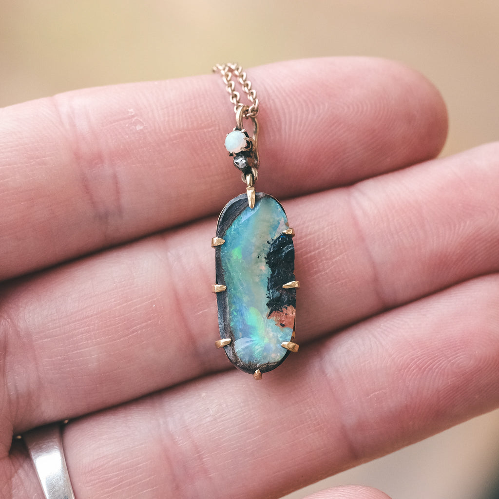 Art Deco Boulder Opal Pendant - Lost Owl Jewelry