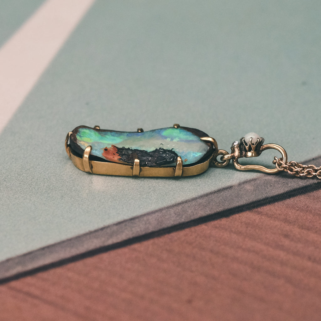 Art Deco Boulder Opal Pendant - Lost Owl Jewelry