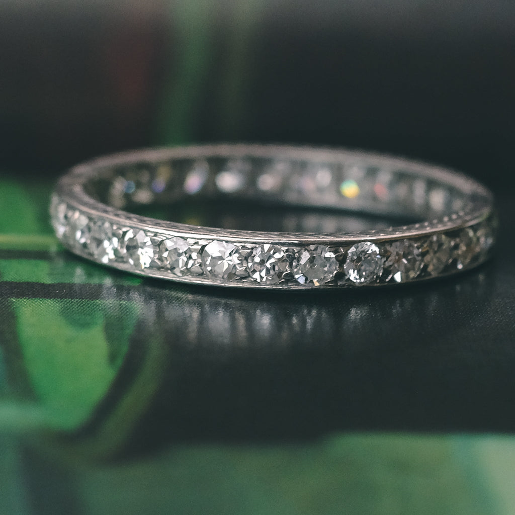Art Deco Carved Diamond Eternity Ring - Lost Owl Jewelry
