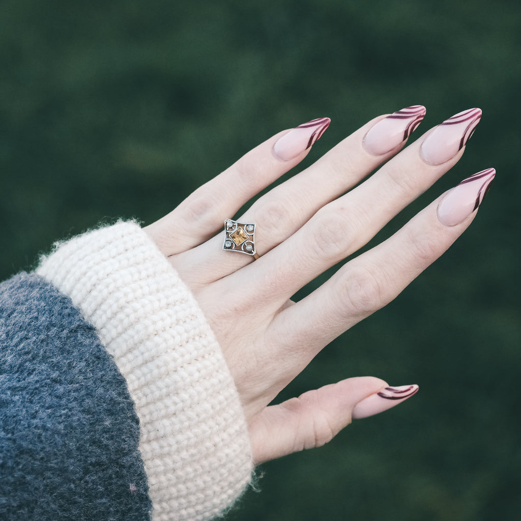 Art Deco Citrine Openwork Ring - Lost Owl Jewelry