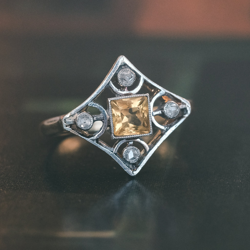 Art Deco Citrine Openwork Ring - Lost Owl Jewelry