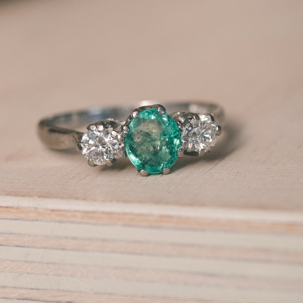 Art Deco Emerald & Diamond Trilogy Ring - Lost Owl Jewelry