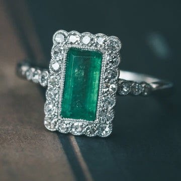 Art Deco Emerald 'Picture Frame' Ring - Lost Owl Jewelry