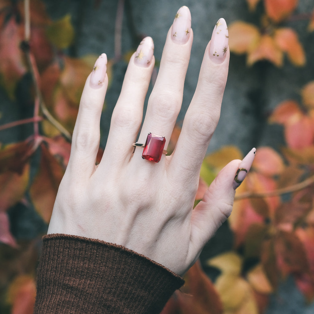 Art Deco Flame Fusion Ruby Ring - Lost Owl Jewelry