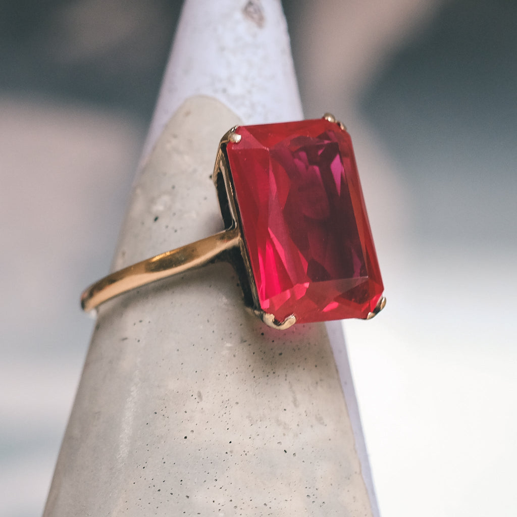 Art Deco Flame Fusion Ruby Ring - Lost Owl Jewelry