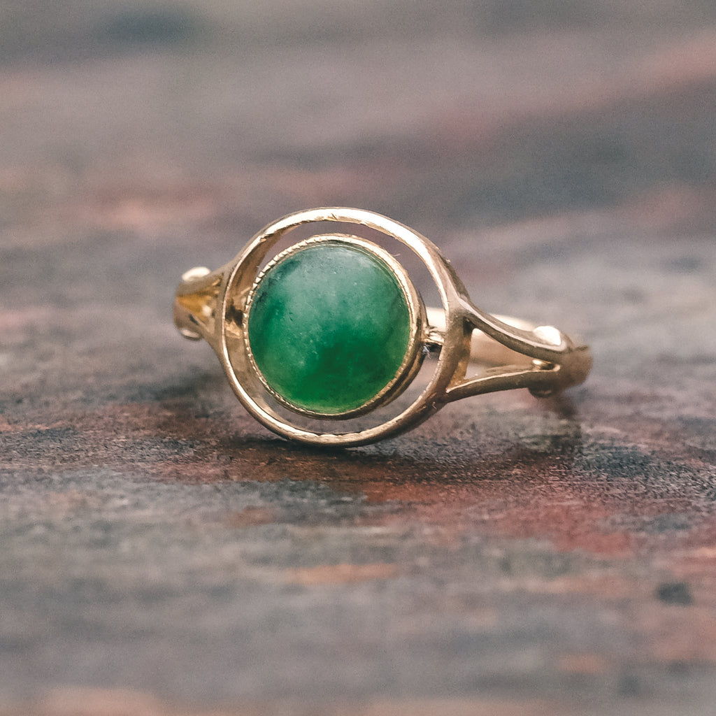 Art Deco Green Halo Ring - Lost Owl Jewelry