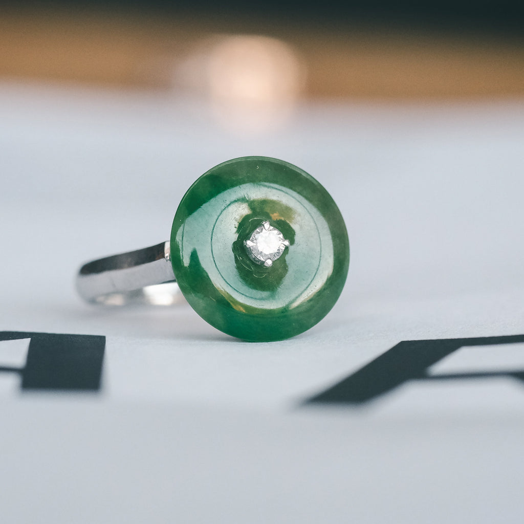 Art Deco Jade Donut Ring - Lost Owl Jewelry