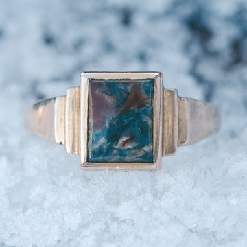 Art Deco Moss Agate Signet Ring - Lost Owl Jewelry