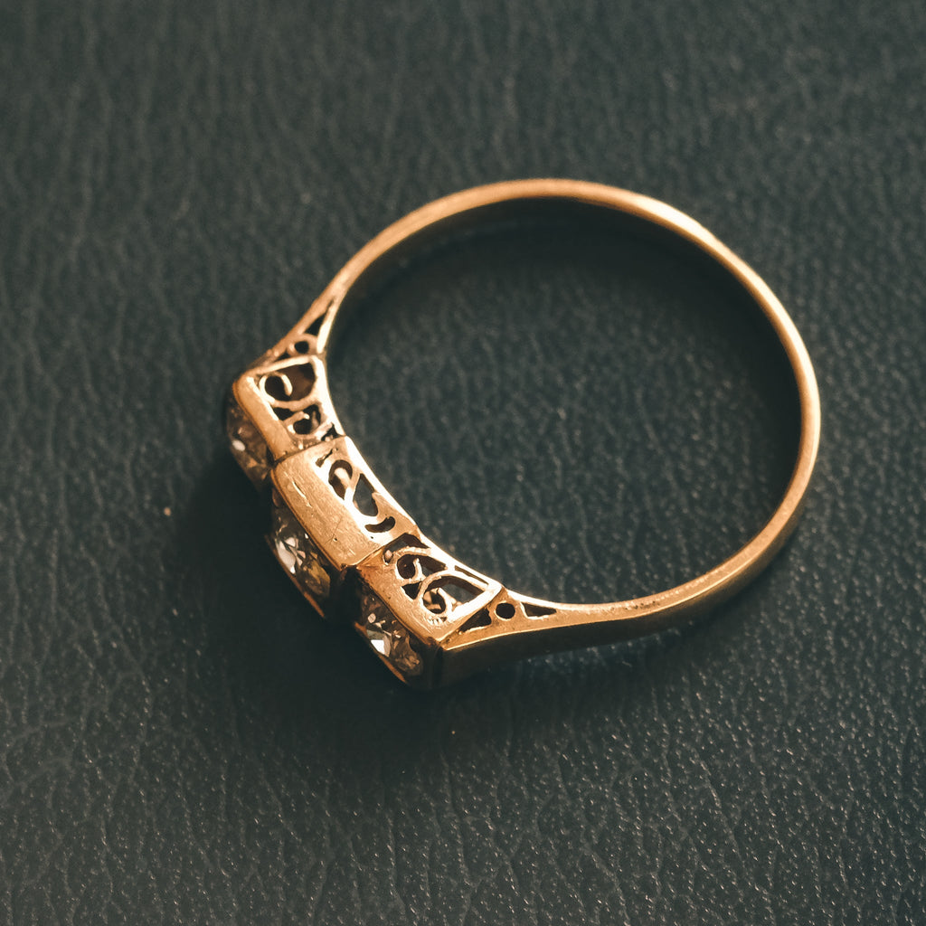 Art Deco Old Cut Diamond Stepped Trilogy Ring - Lost Owl Jewelry