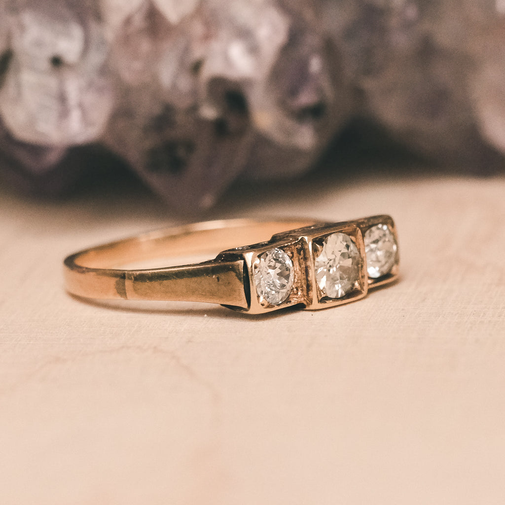 Art Deco Old Cut Diamond Stepped Trilogy Ring - Lost Owl Jewelry