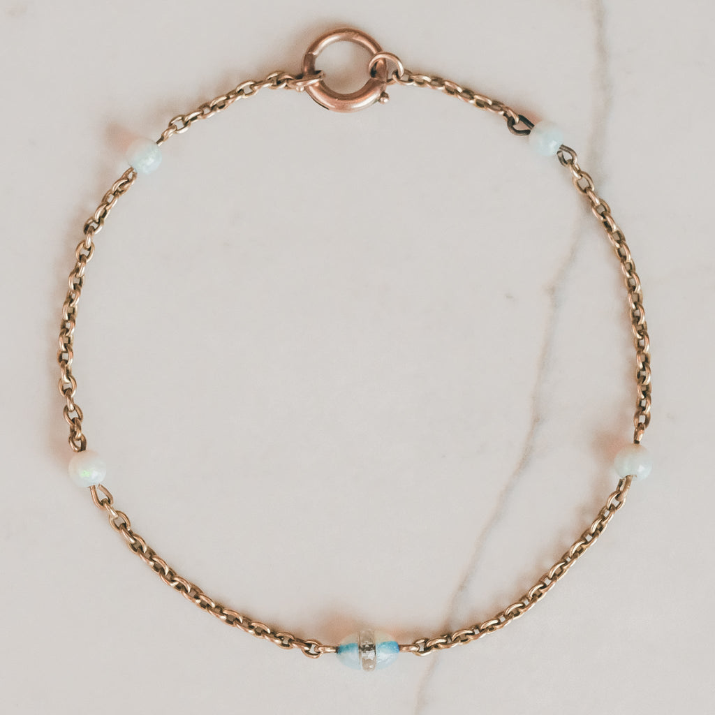 Art Deco Opal Bead Chain Bracelet - Lost Owl Jewelry