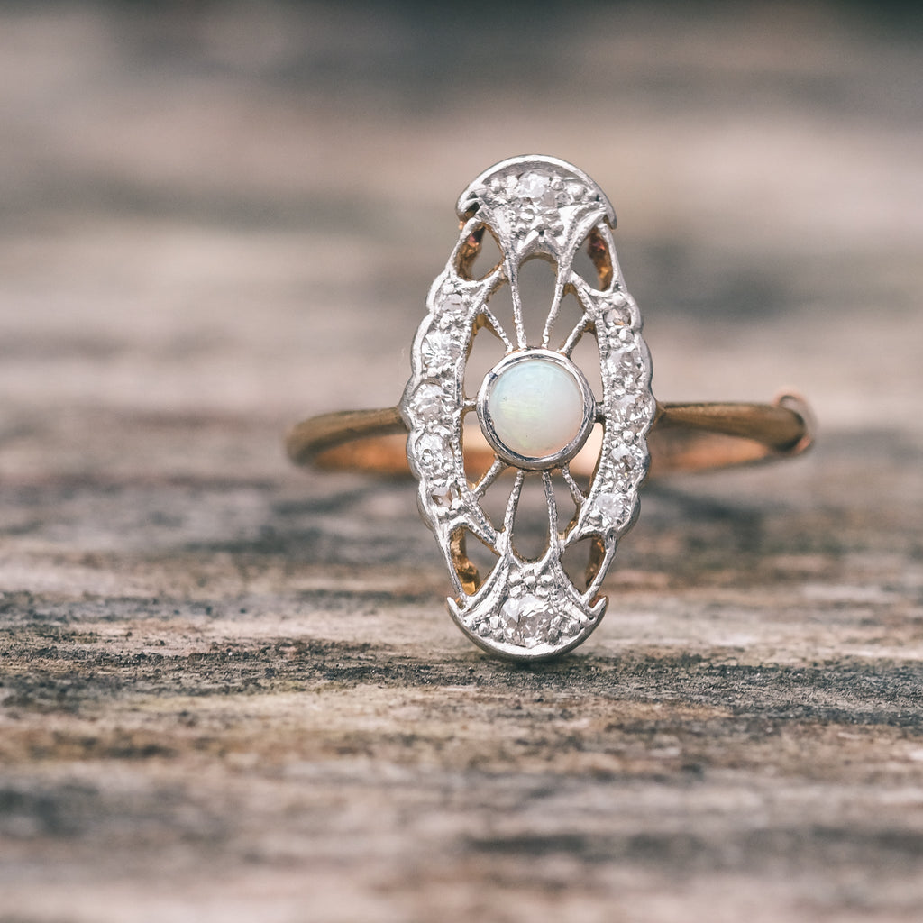 Art Deco Opal Openwork Ring - Lost Owl Jewelry