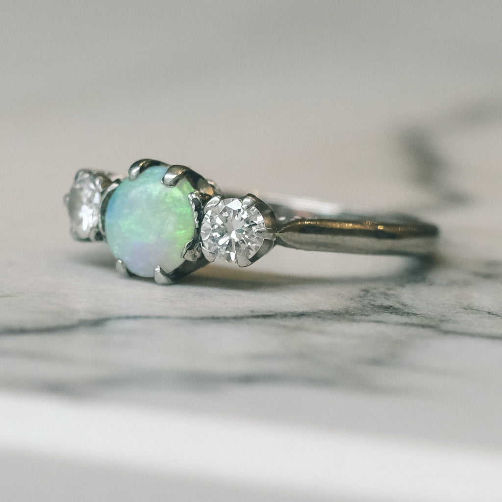 Art Deco Opal Trilogy Ring - Lost Owl Jewelry