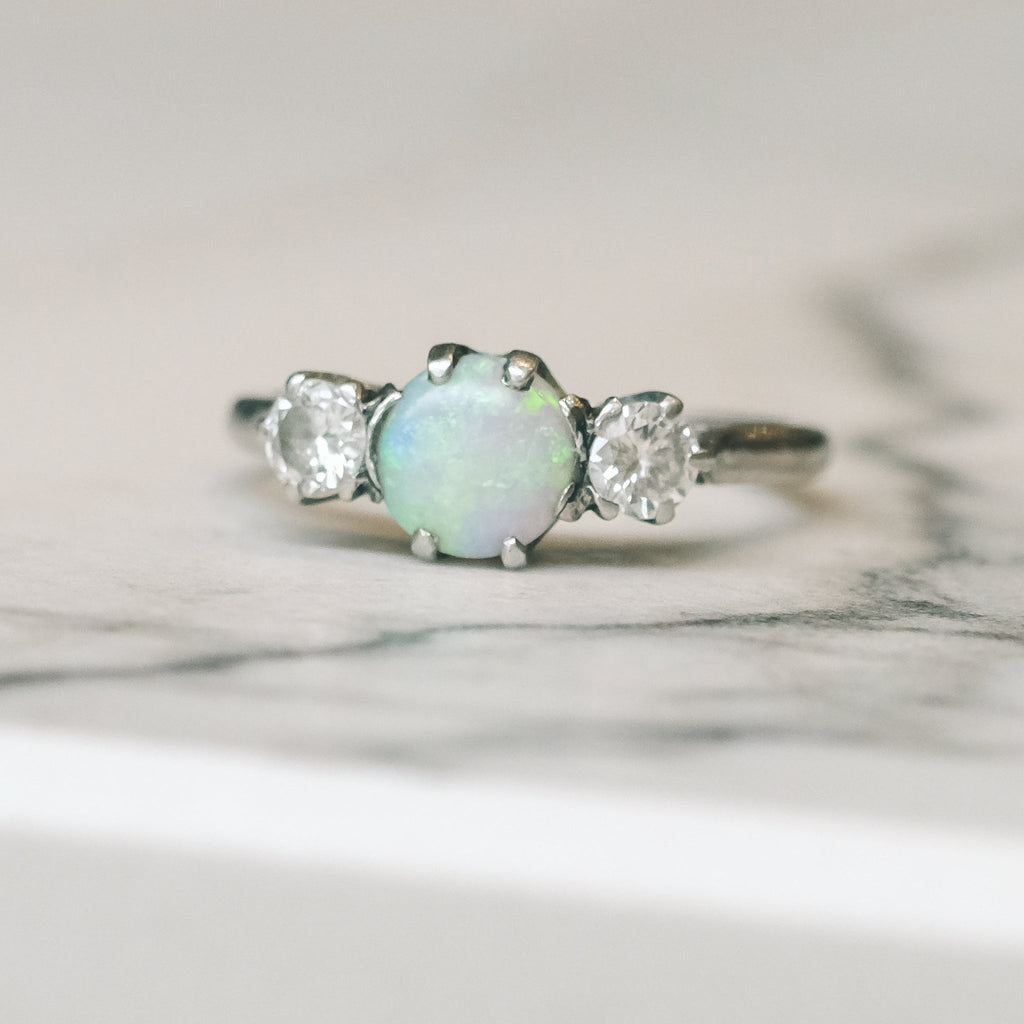 Art Deco Opal Trilogy Ring - Lost Owl Jewelry