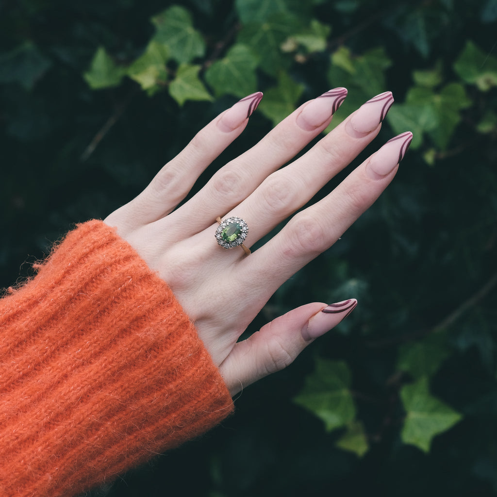 Art Deco Peridot Cluster Ring - Lost Owl Jewelry