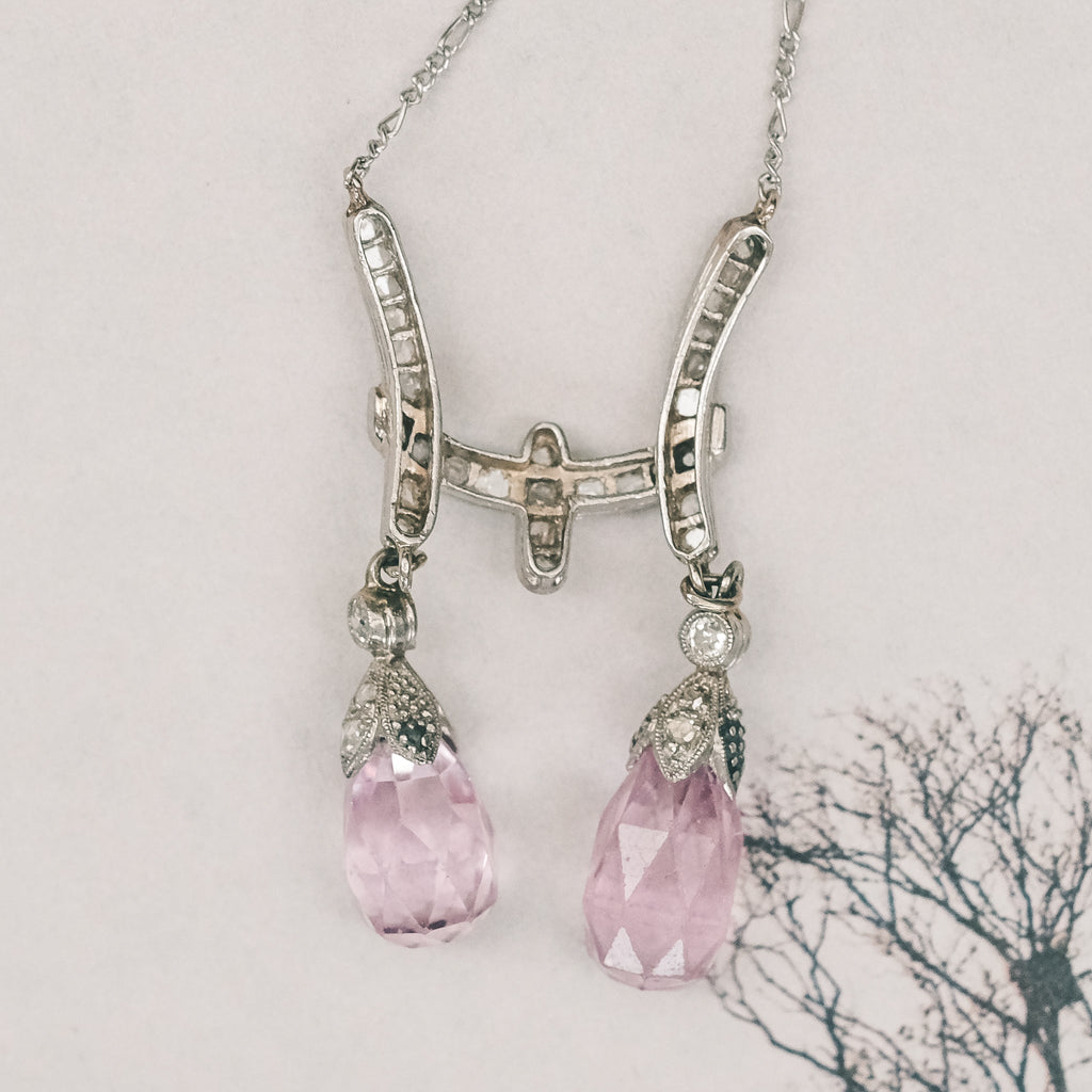 Art Deco Pink Topaz Negligee Necklace - Lost Owl Jewelry