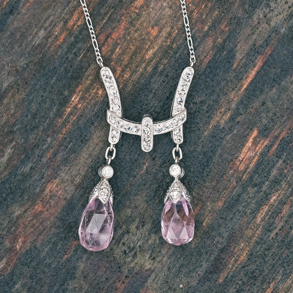 Art Deco Pink Topaz Negligee Necklace - Lost Owl Jewelry