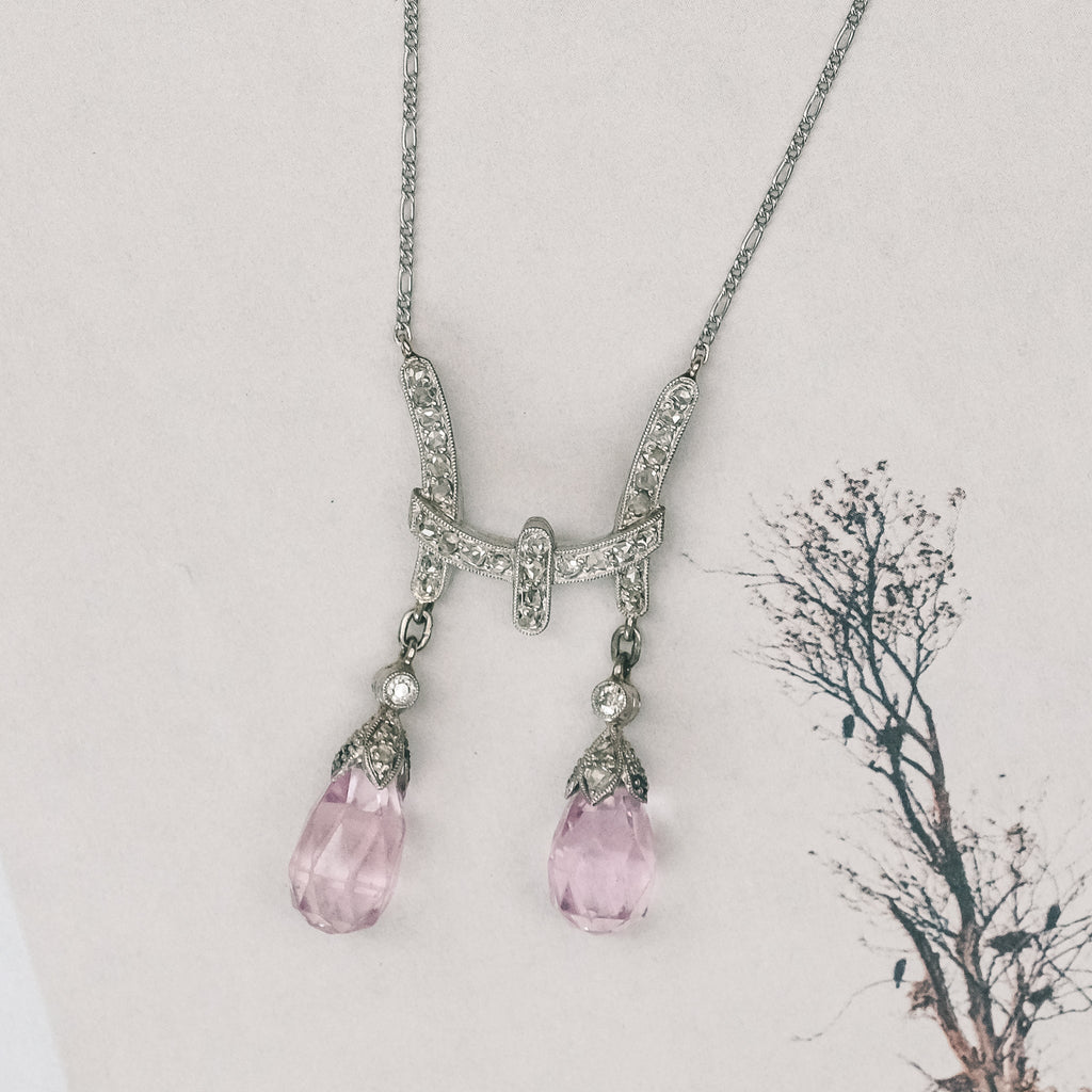 Art Deco Pink Topaz Negligee Necklace - Lost Owl Jewelry