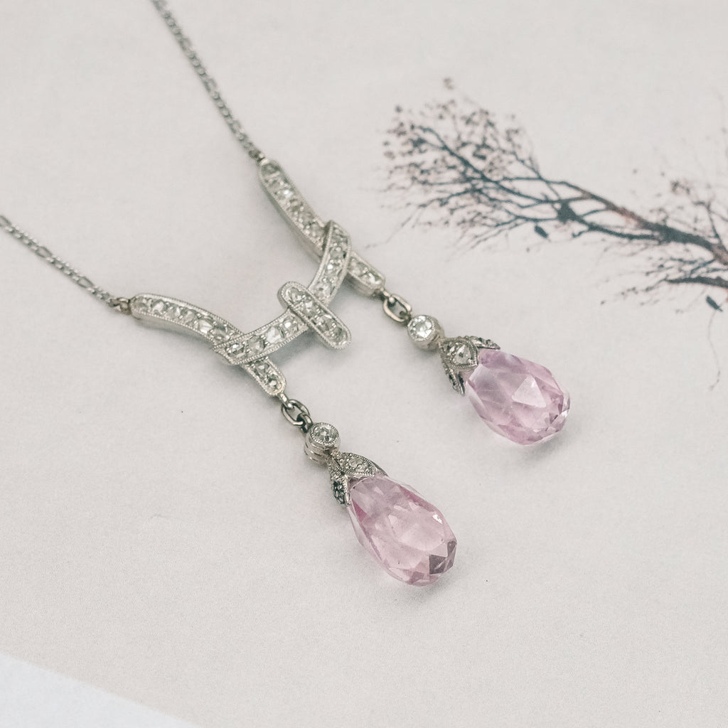 Art Deco Pink Topaz Negligee Necklace - Lost Owl Jewelry
