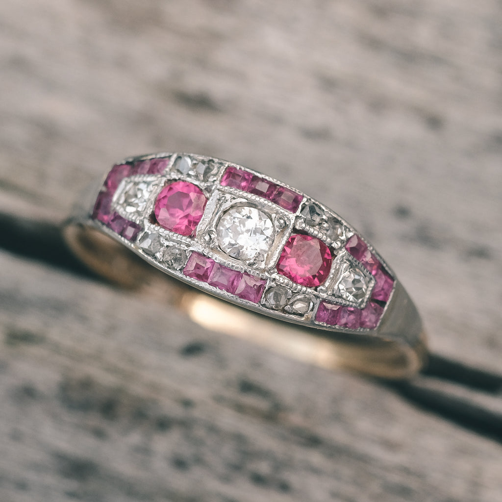 Art Deco Red & White Chequerboard Ring - Lost Owl Jewelry