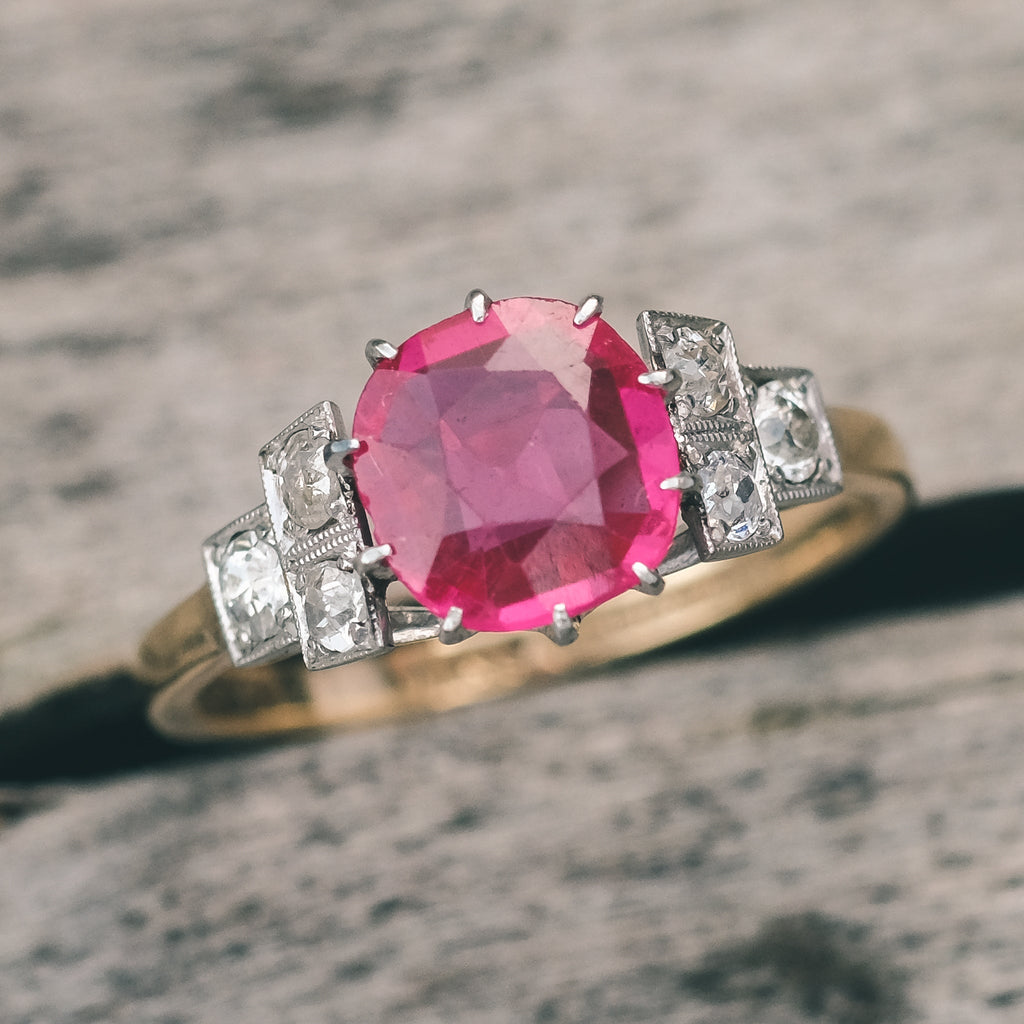 Art Deco Ruby Solitaire Ring - Lost Owl Jewelry