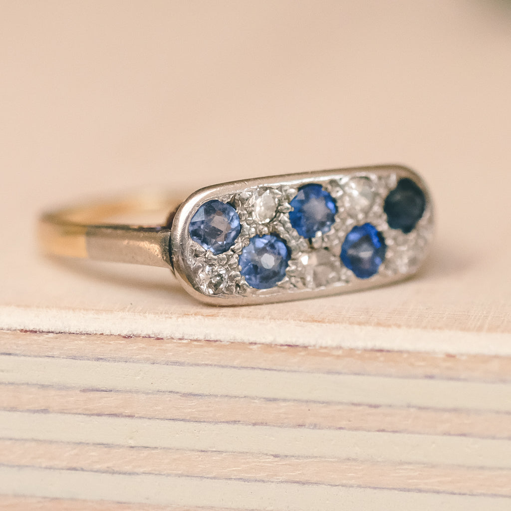 Art Deco Sapphire & Diamond Chequerboard Ring - Lost Owl Jewelry