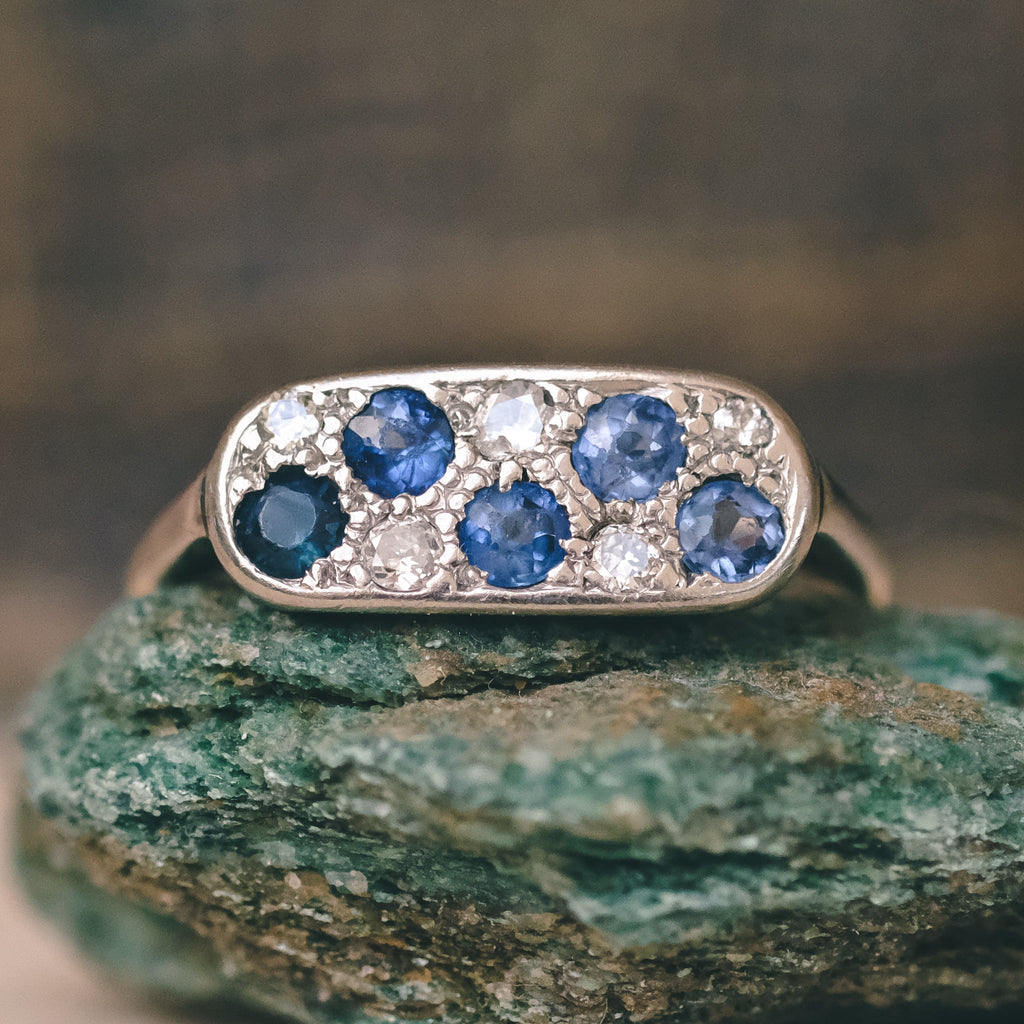 Art Deco Sapphire & Diamond Chequerboard Ring - Lost Owl Jewelry