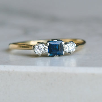 Art Deco Sapphire & Diamond Trilogy Ring - Lost Owl Jewelry