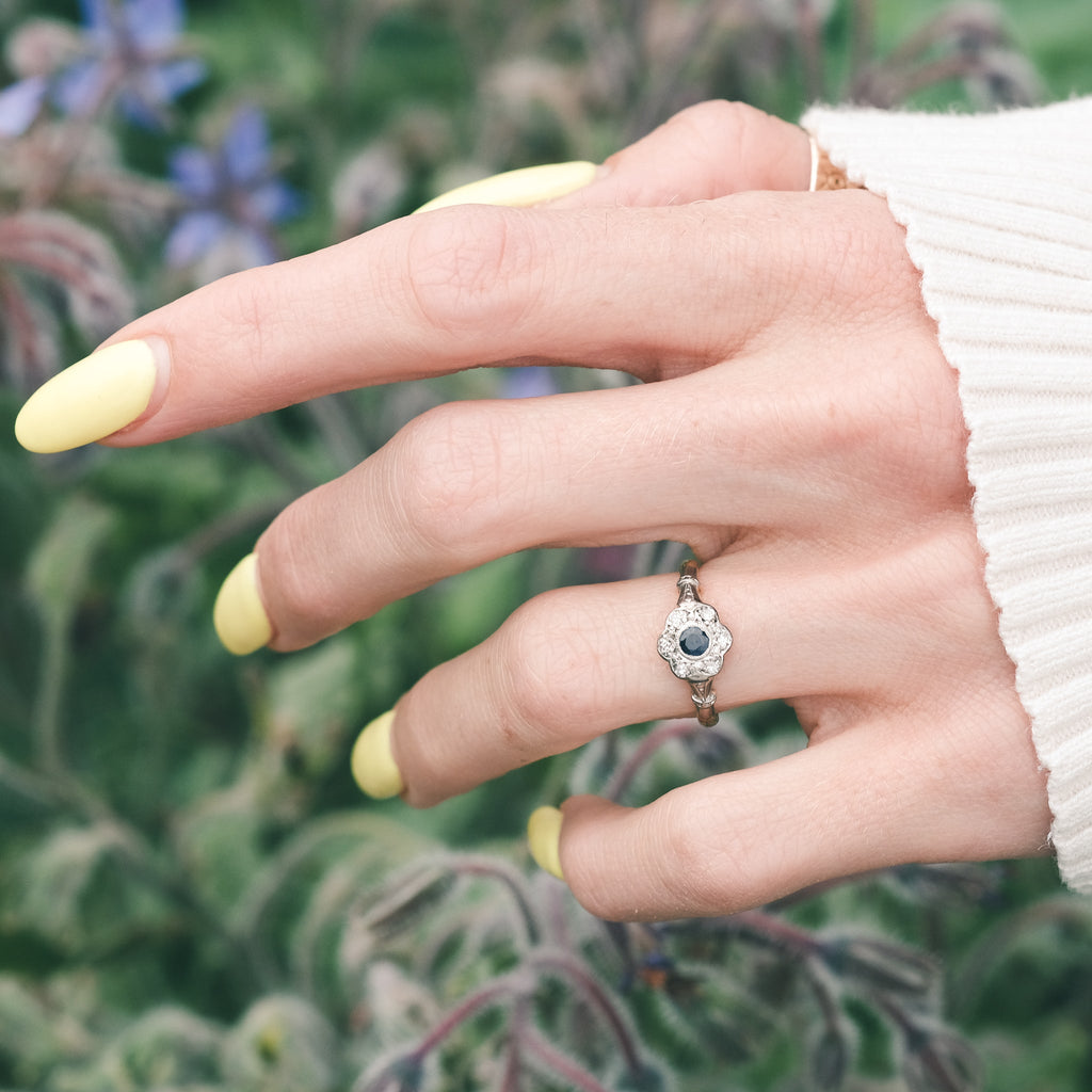 Art Deco Sapphire Flower Ring - Lost Owl Jewelry