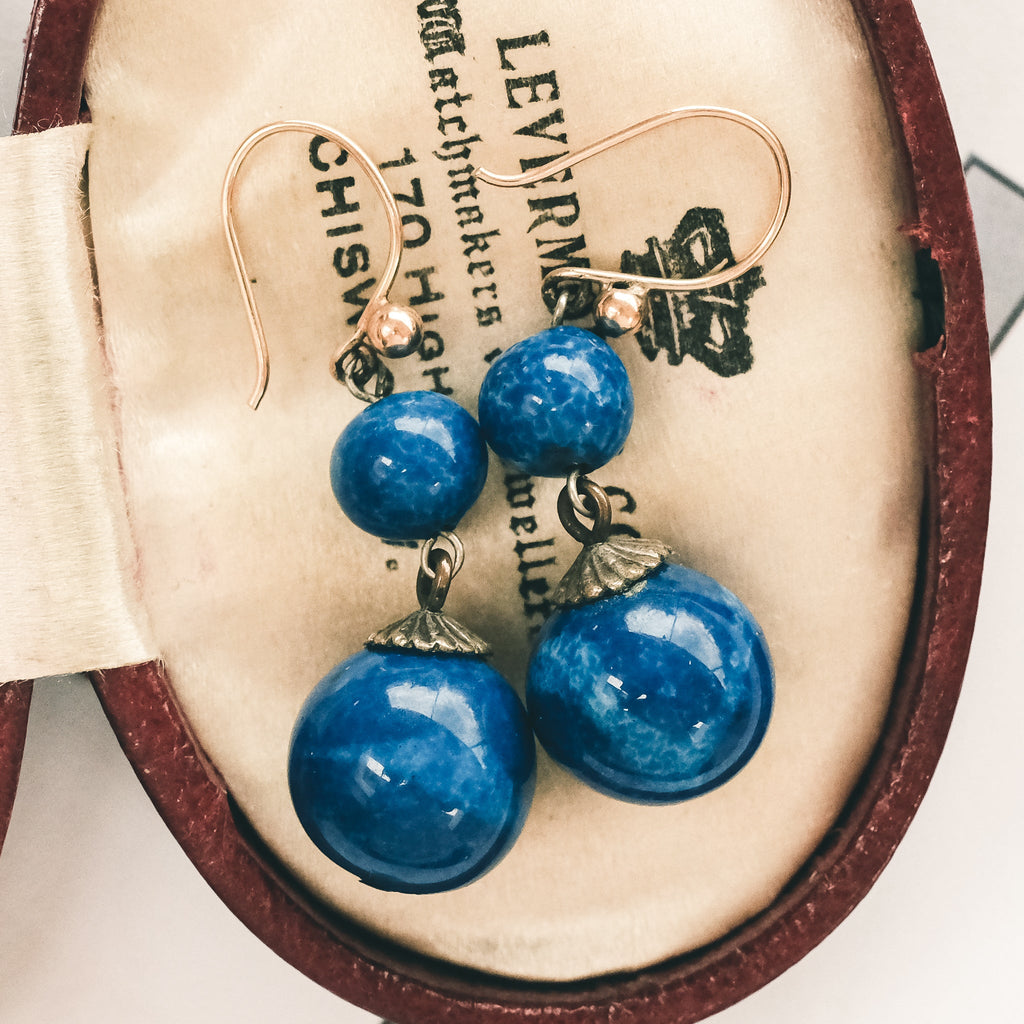 Art Deco Sodalite Twin Orb Earrings - Lost Owl Jewelry