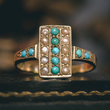 Art Deco Turquoise & Pearl Stripes Ring - Lost Owl Jewelry