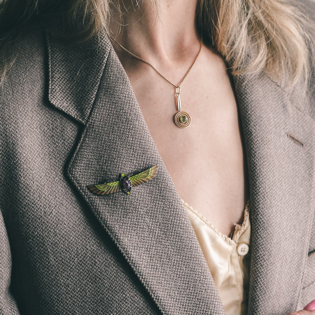 Art Deco Winged Scarab Brooch - Lost Owl Jewelry