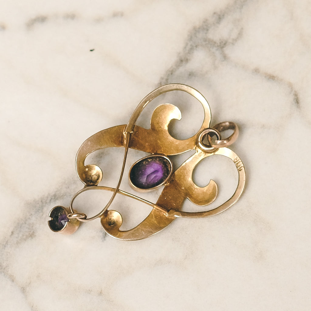 Art Nouveau Amethyst Lavaliere Pendant - Lost Owl Jewelry