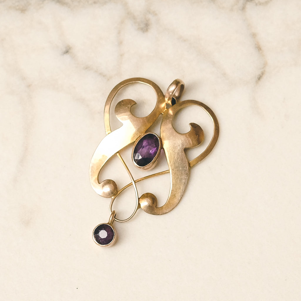 Art Nouveau Amethyst Lavaliere Pendant - Lost Owl Jewelry
