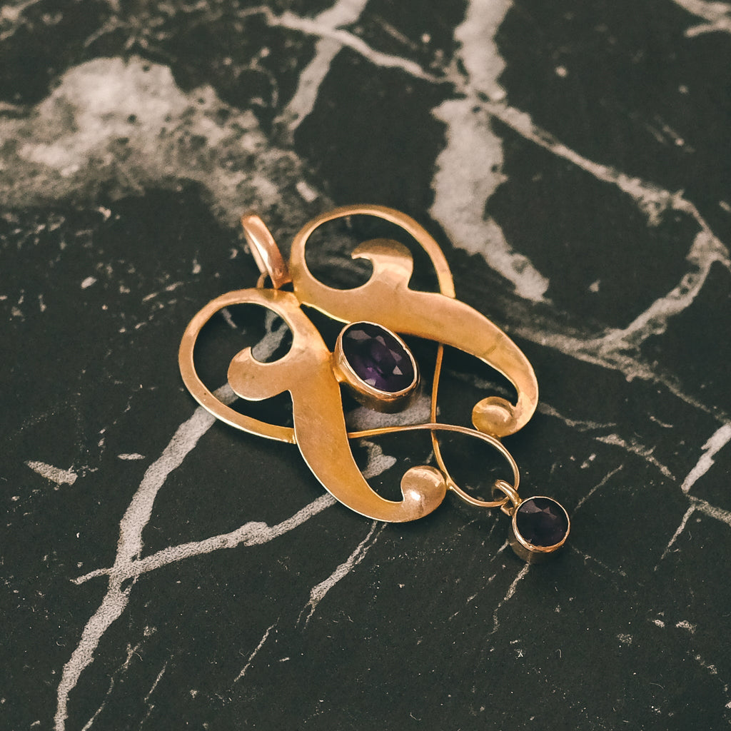 Art Nouveau Amethyst Lavaliere Pendant - Lost Owl Jewelry