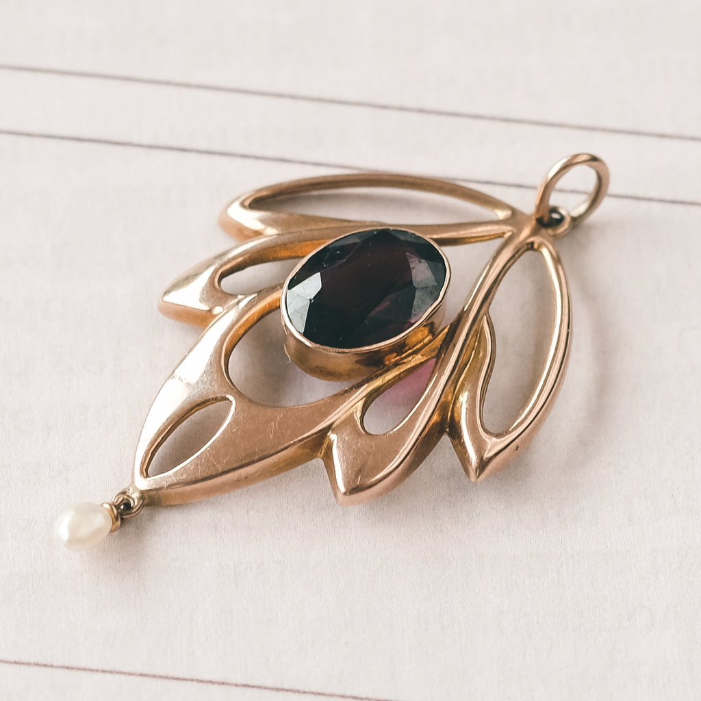 Art Nouveau Garnet Lavalière Pendant - Lost Owl Jewelry